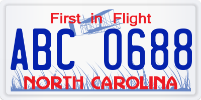 NC license plate ABC0688
