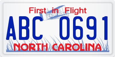 NC license plate ABC0691