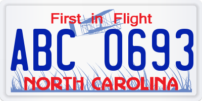 NC license plate ABC0693