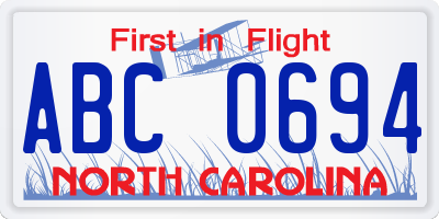 NC license plate ABC0694