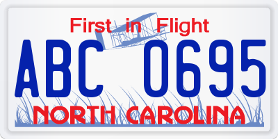 NC license plate ABC0695