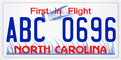 NC license plate ABC0696