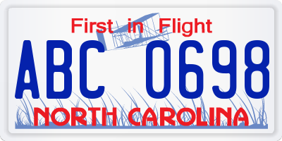 NC license plate ABC0698