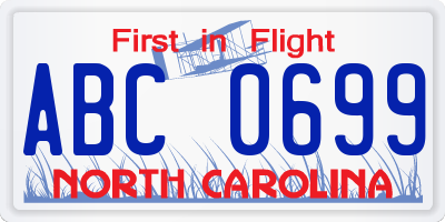 NC license plate ABC0699