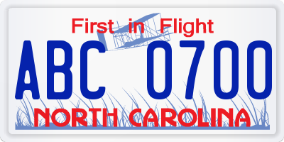 NC license plate ABC0700