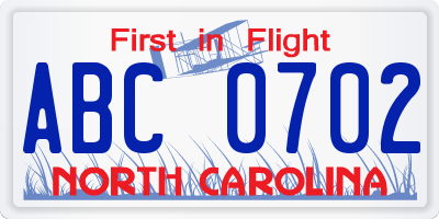 NC license plate ABC0702