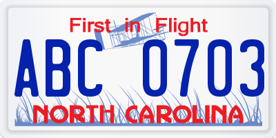 NC license plate ABC0703