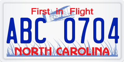 NC license plate ABC0704