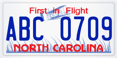 NC license plate ABC0709