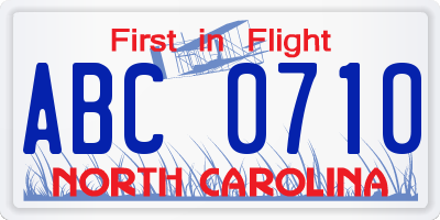 NC license plate ABC0710
