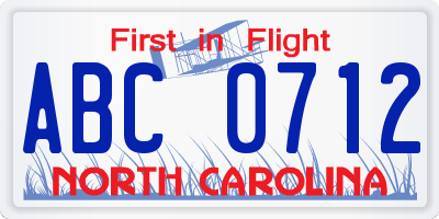 NC license plate ABC0712