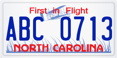 NC license plate ABC0713