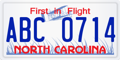 NC license plate ABC0714
