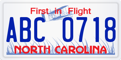 NC license plate ABC0718