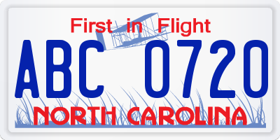 NC license plate ABC0720