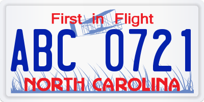NC license plate ABC0721
