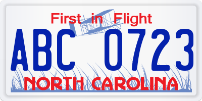 NC license plate ABC0723