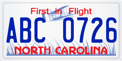NC license plate ABC0726