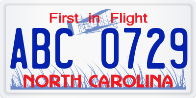 NC license plate ABC0729