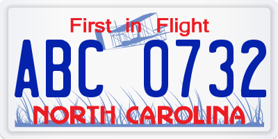 NC license plate ABC0732