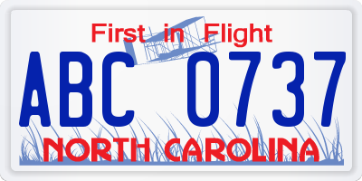 NC license plate ABC0737