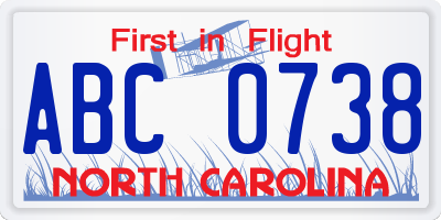 NC license plate ABC0738