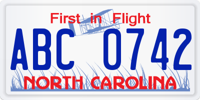NC license plate ABC0742