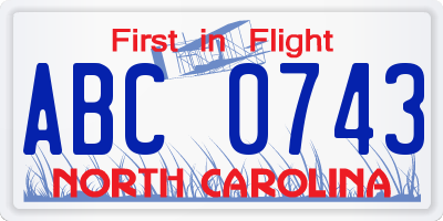NC license plate ABC0743