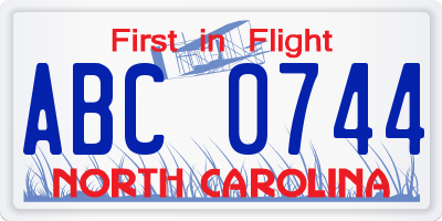 NC license plate ABC0744