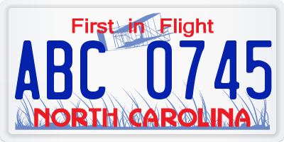 NC license plate ABC0745