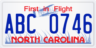 NC license plate ABC0746