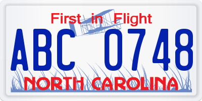 NC license plate ABC0748