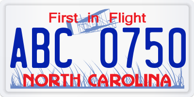 NC license plate ABC0750