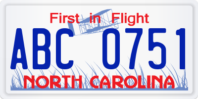 NC license plate ABC0751