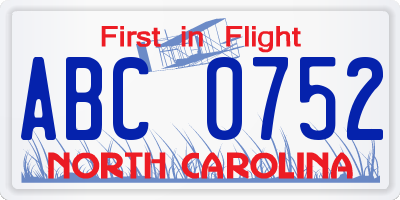 NC license plate ABC0752