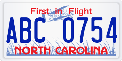 NC license plate ABC0754