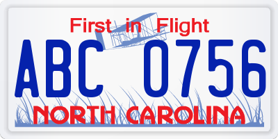 NC license plate ABC0756