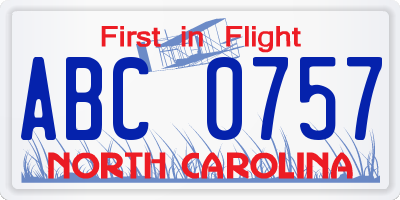 NC license plate ABC0757