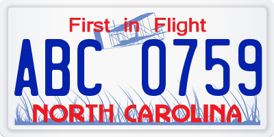 NC license plate ABC0759