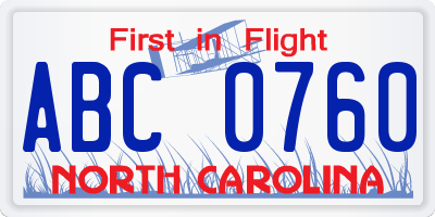 NC license plate ABC0760