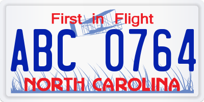 NC license plate ABC0764