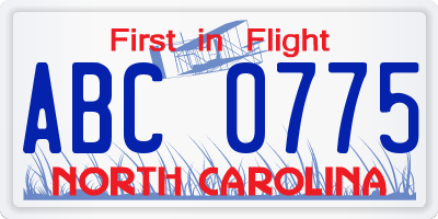 NC license plate ABC0775