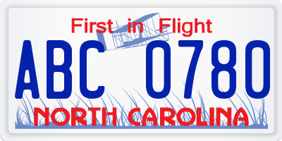 NC license plate ABC0780