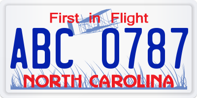 NC license plate ABC0787