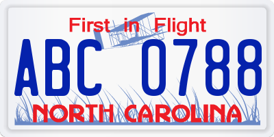 NC license plate ABC0788