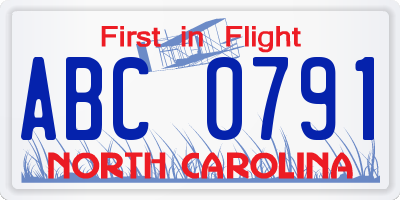 NC license plate ABC0791