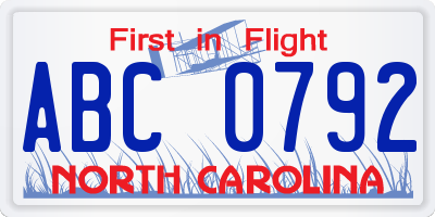 NC license plate ABC0792