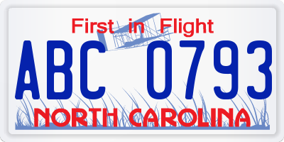 NC license plate ABC0793
