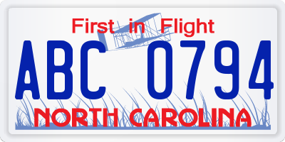 NC license plate ABC0794