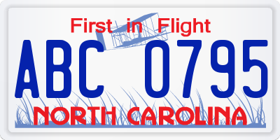 NC license plate ABC0795